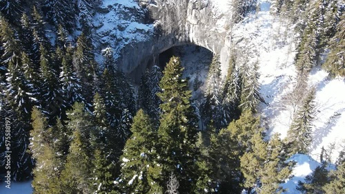 Aerial winter view of natural arches, Known as Wonderful Bridges at Rhodope Mountains, Smolyan Region, Bulgaria photo