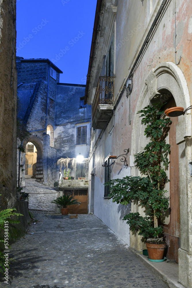 A narrow street among the old houses of Pietravairano, a rural town in the province of Caserta, Italiy.