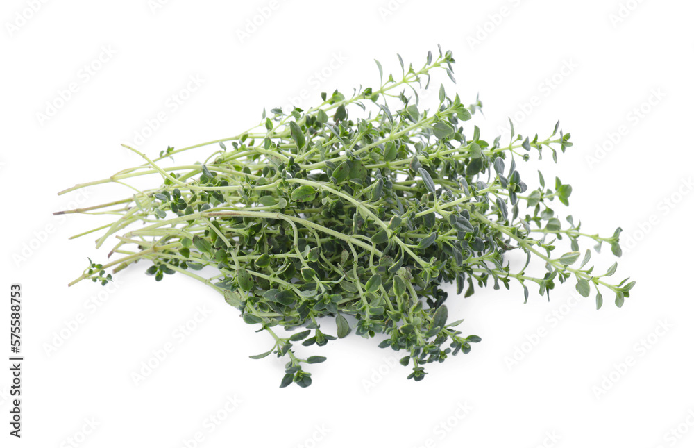 Bunch of aromatic thyme isolated on white. Fresh herb Bunch of aromatic thyme isolated on white. Fresh herb