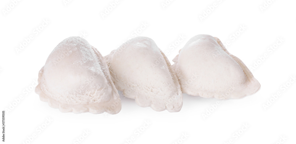 Raw delicious dumplings (varenyky) on white background Raw delicious dumplings (varenyky) on white background