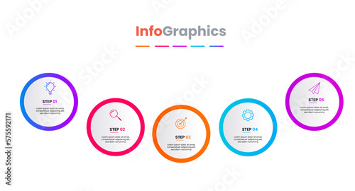 Business Infographic template. Thin line design with numbers 5 options or steps.