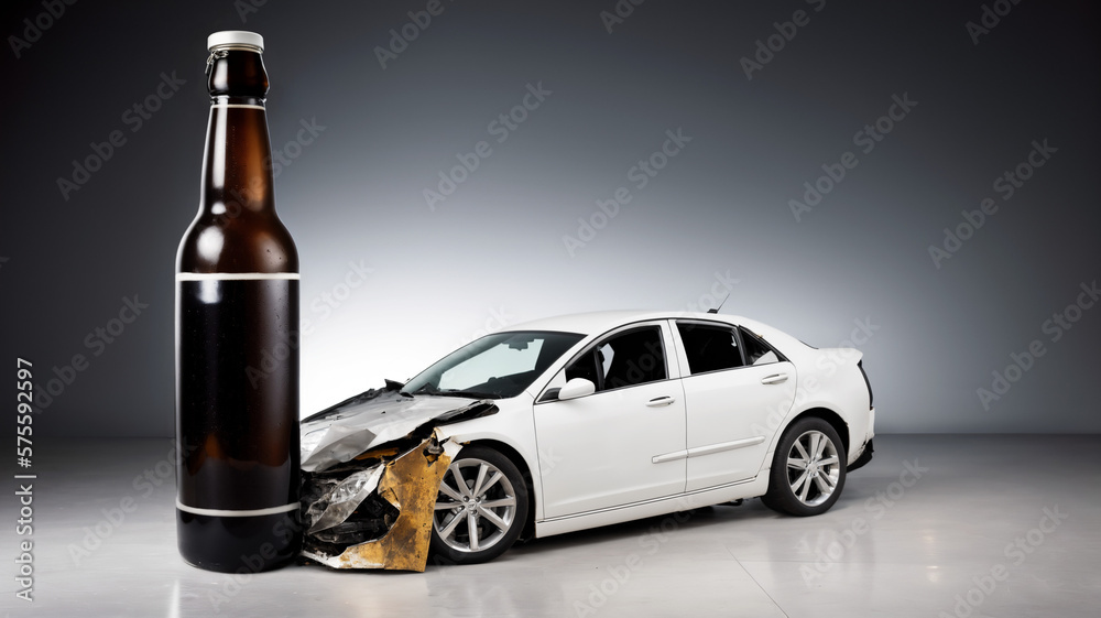 Car crashes into a beer bottle Attention: dont drink and drive campaign ...