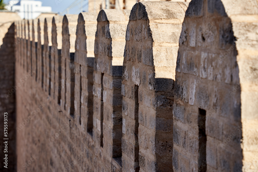 Fototapeta premium Battlements on the wall of a medieval fortification in Tunisia