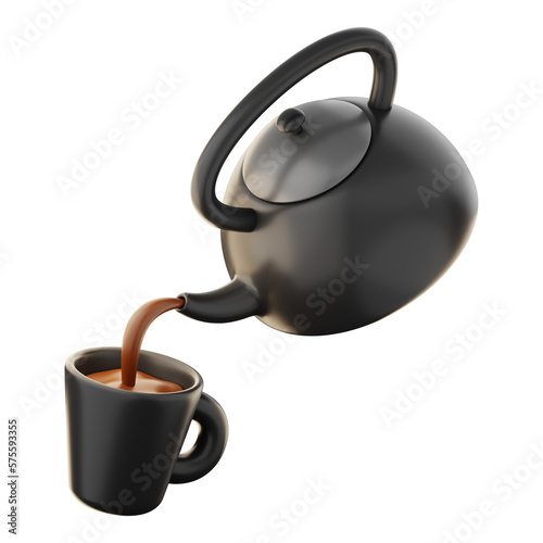 Premium Coffee pot and glass icon 3d rendering on isolated background