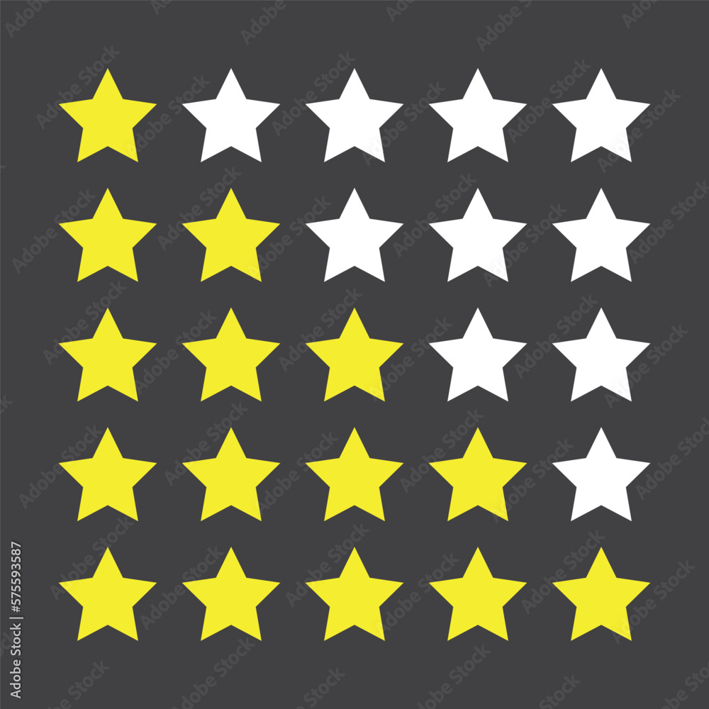 Rating stars icon. Customer experience icon. 1 to 5 star satisfaction rating icon vector symbol sign. Rating vector illustration on isolated background. Rating stars icon. Customer experience icon. 1 to 5 star satisfaction rating icon vector symbol sign. Rating vector illustration on isolated background.