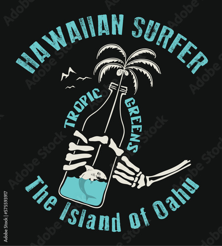 Hawaian surfer .illustration for t-shirt print , vector illustration.