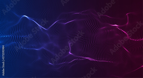 Vector colorful wave with motion dots and top view. Abstract digital background. Concept connection big data. Futuristic technology backdrop.