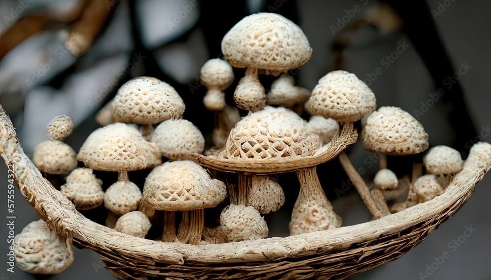 Basket of freshly picked up mushrooms. Generative Ai Basket of freshly picked up mushrooms. Generative Ai