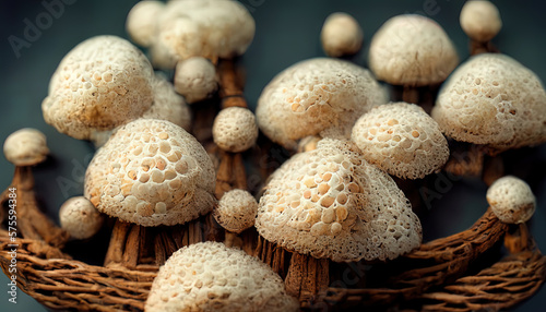 Basket of freshly picked up mushrooms. Generative Ai