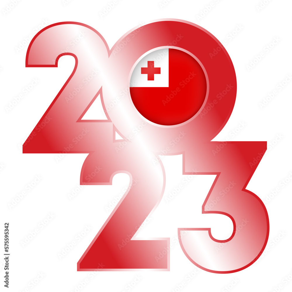 Happy New Year 2023 banner with Tonga flag inside. Vector illustration. Happy New Year 2023 banner with Tonga flag inside. Vector illustration.