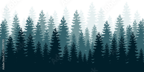 Coniferous forest background. Nature, landscape. Evergreen coniferous trees. Pine, spruce, silhouette vector