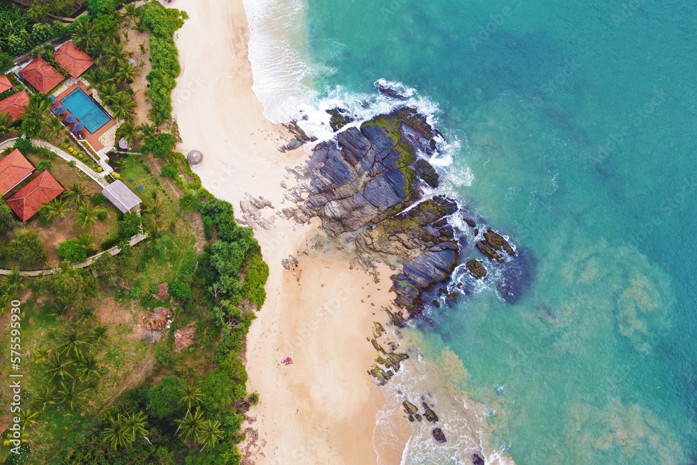 Aerial view of a tropical hotel, villa spa for luxury relaxation. Beautiful tourist wallpapers for for advertising. Asian landscape, photo from the drone