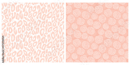 Abstract Leopard Skin Print. Simple Seamless Vector Pattern with White Irregular Circles made of Dots Isolated on a Light Blush Pink Background. Wild Animal Skin Pattern.