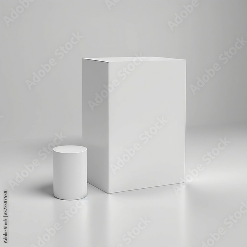 Blank white box on table mockup - A versatile and modern product shot template for showcasing your branding and packaging design ideas in various industries such as e-commerce, retail, and business. T