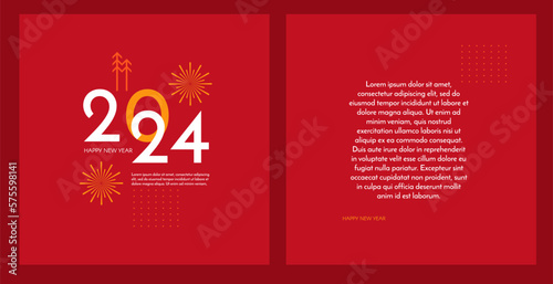 Happy 2024 New Year celebration. Cover  flyer and poster minimal design template.