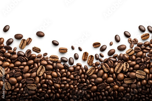 Roasted coffee beans on white background. Generative AI © AdriFerrer