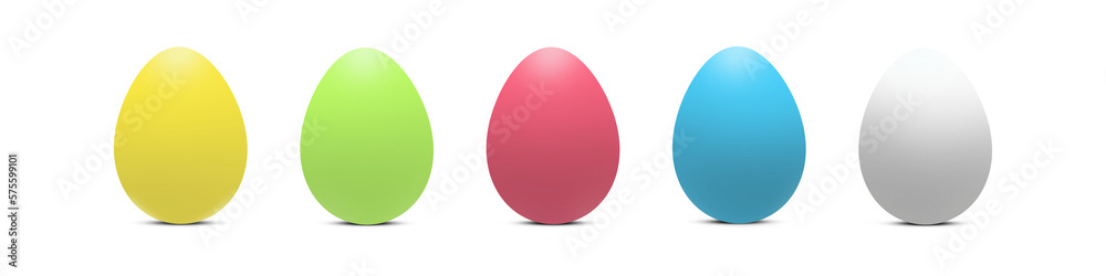 Five colorful Easter eggs in a row illustration. Set of Easter Eggs Lined up with different colors on a transparent background. PNG. Mock up eggs for your Easter design and creativity.