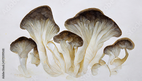 fresh oyster mushrooms on a white background. Generative Ai