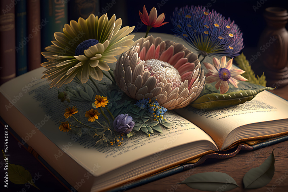 Education books with flowers, made with Generative AI Education books with flowers, made with Generative AI