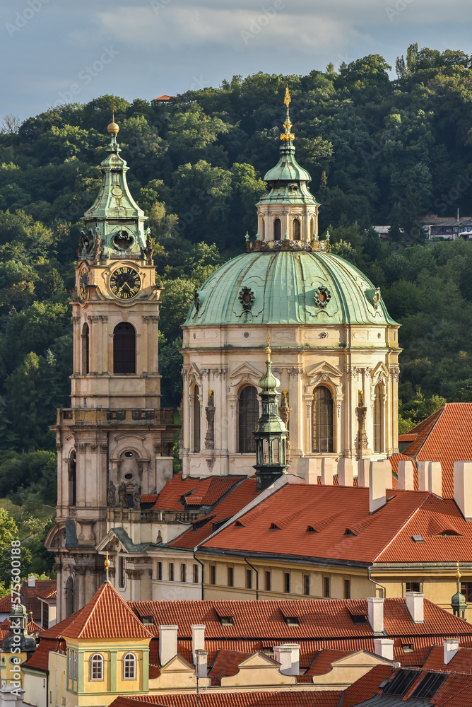 View on a catholic St Nicholas Church in Prague, Czech Republic