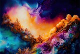 Generative AI illustration of Fusion between Pointillism and Alcohol ink painting, Vibrant, Glowing, A storm Approaching, metallic ink, ethereal, Wallpaper