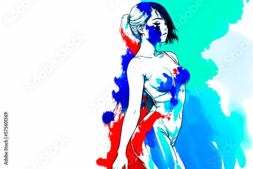 colorful, white, blue and red colors, paint art. Generative ai.