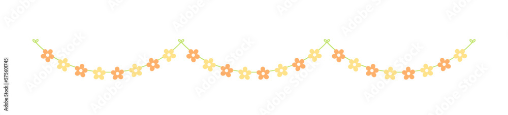 Cute spring floral garland illustration. Flower buntings for springtime designs.