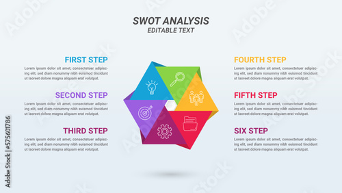 Hexagon Infographic Design Template with Six Options or Steps. Polygon Infographic with 6 Options for Presentations, Finance Reports, Web Design, and Yearly Reports.