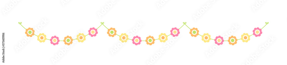 Cute spring floral garland illustration. Flower buntings for springtime designs.