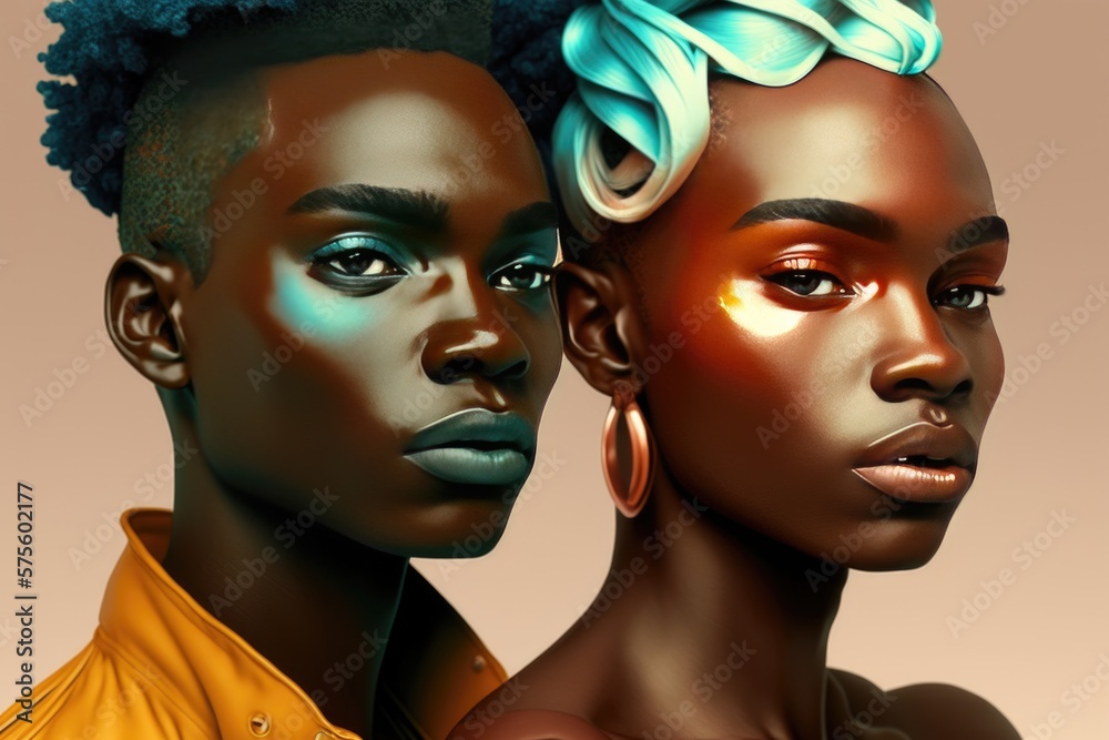 statuesque black African gay couple,, two lesbian women with