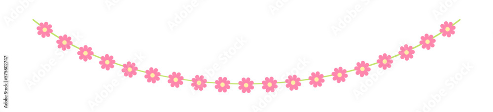 Cute spring floral garland illustration. Flower buntings for springtime designs.