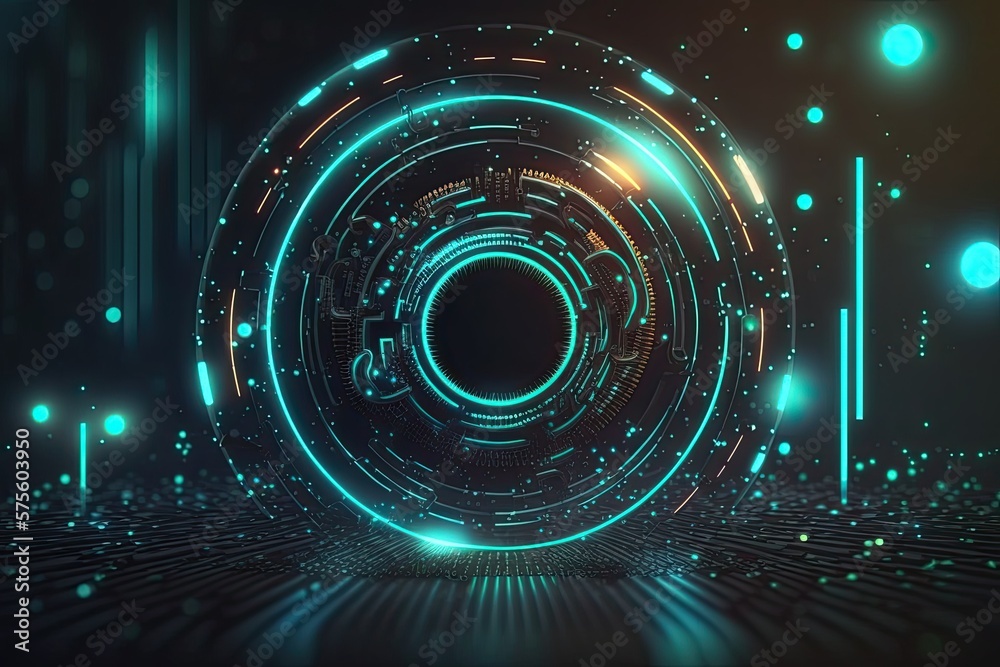 Fototapeta premium Futuristic abstract circular technology background. Digital hologram screen.Generative AI