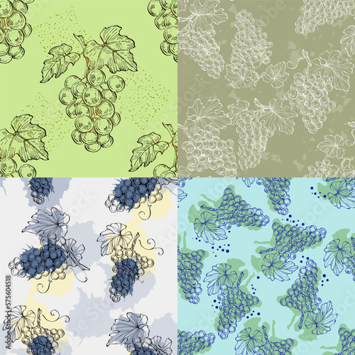 Seamless pattern with grape branch. Wineyard retro wallpaper. Garden background Sketch wild flower for background, texture, wrapper pattern, frame or border.
