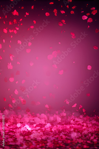 Cherry blossom petals falling on red background. with empty space Generative AI