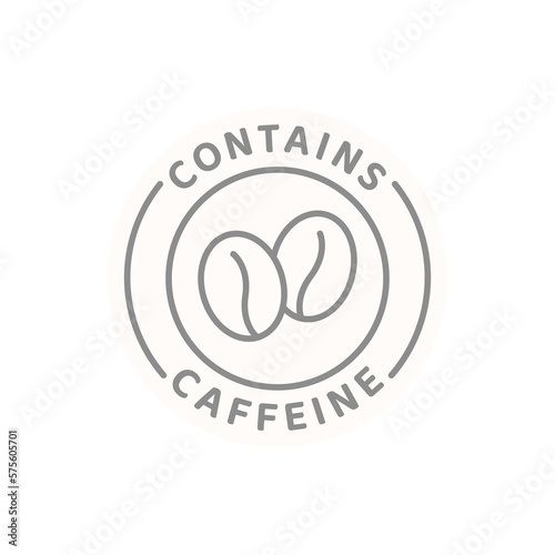 Contains caffeine vector label. Food ingredient line sticker.