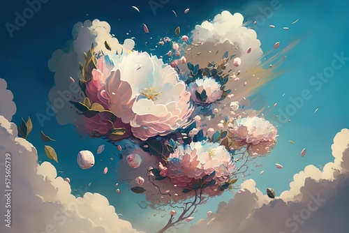 A Sky Filled With Laughing Petals and Subtle Perfume Generative AI
