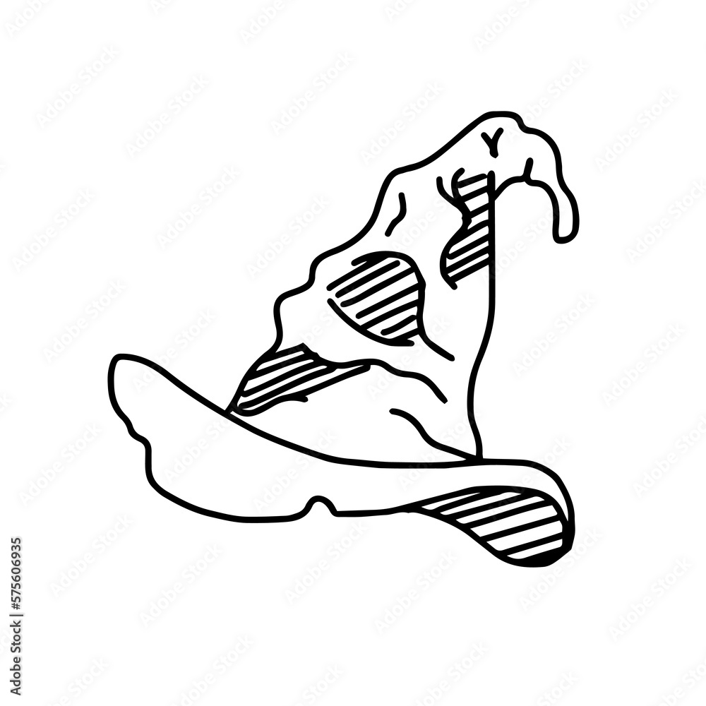 Hand-drawn Witch Pointed Hat. Magic hat in outline doodle style. Vector illustration isolated on white background. Hand-drawn Witch Pointed Hat. Magic hat in outline doodle style. Vector illustration isolated on white background.