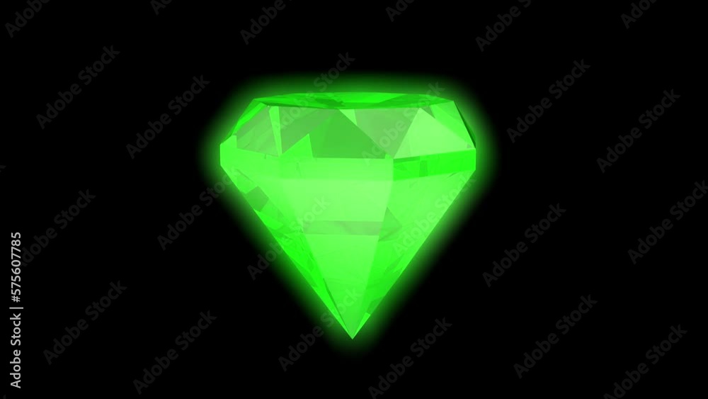 Green ruby diamond rotates on a black background. Gems, reward. 3D animation Green ruby diamond rotates on a black background. Gems, reward. 3D animation