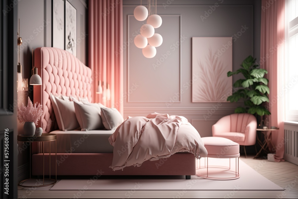 View of Modern Bedroom Interior Design 3d Illustration Created by Generative AI ...
