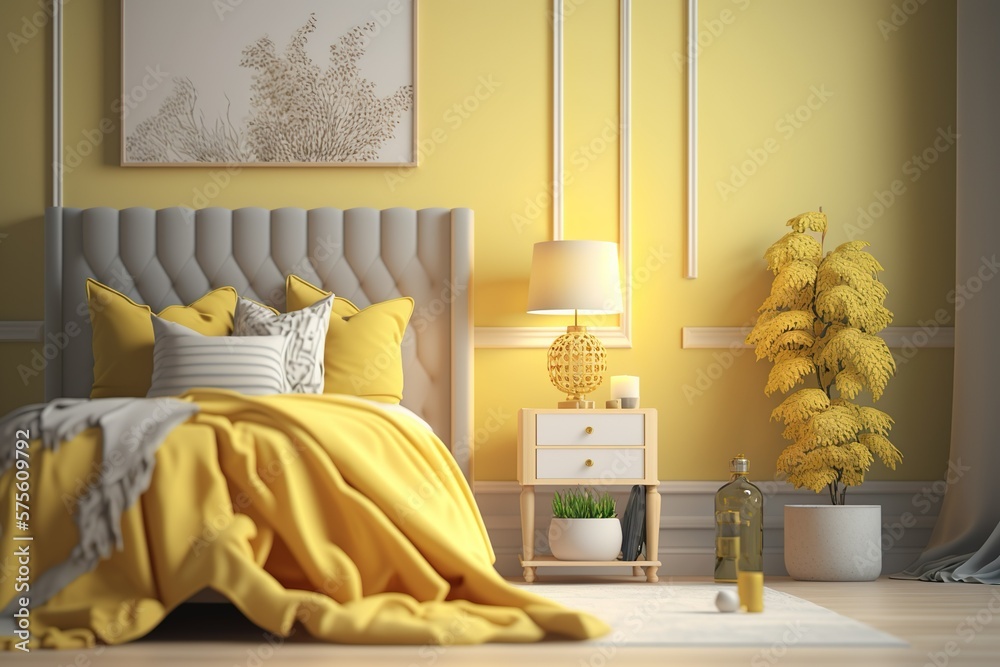 View of Modern Bedroom Interior Design 3d Illustration Created by Generative AI ...