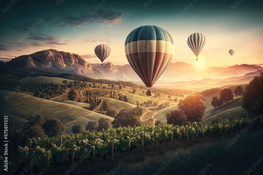 Exploring the Valley of Air Balloons at Sunset Generative AI