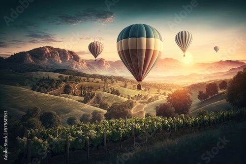 Exploring the Valley of Air Balloons at Sunset Generative AI