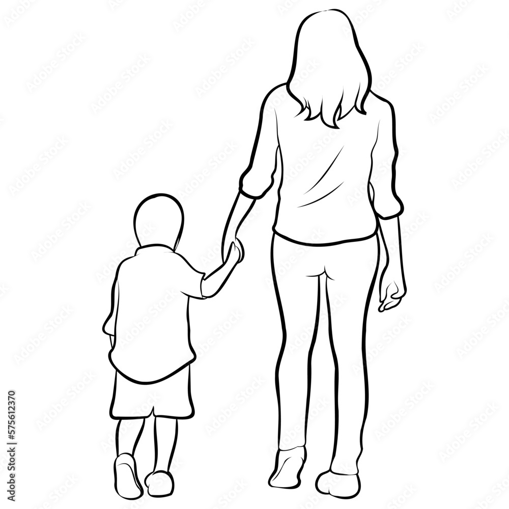 Mother and Kid Line Drawing.