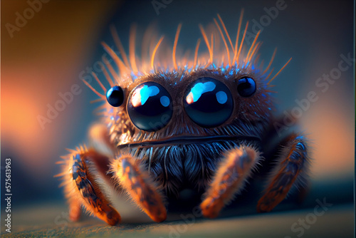 Close up of a jumping spiders face generative ai