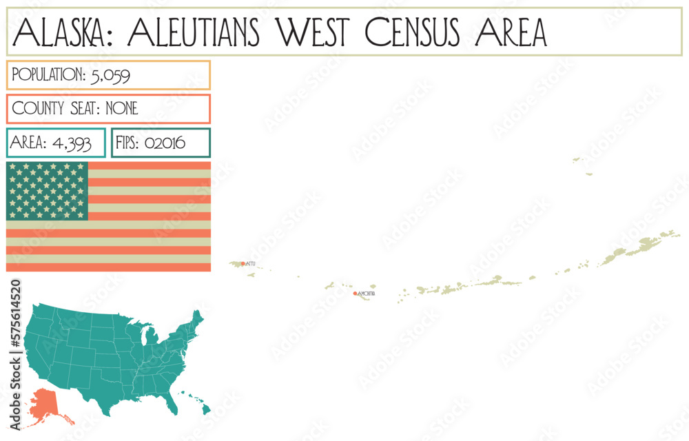 Large and detailed map of Aleutians West Census Area in Alaska, USA.