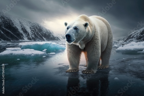 The Beautiful Polar Bear Exploring the Icy Wonderland of Snow Generative AI