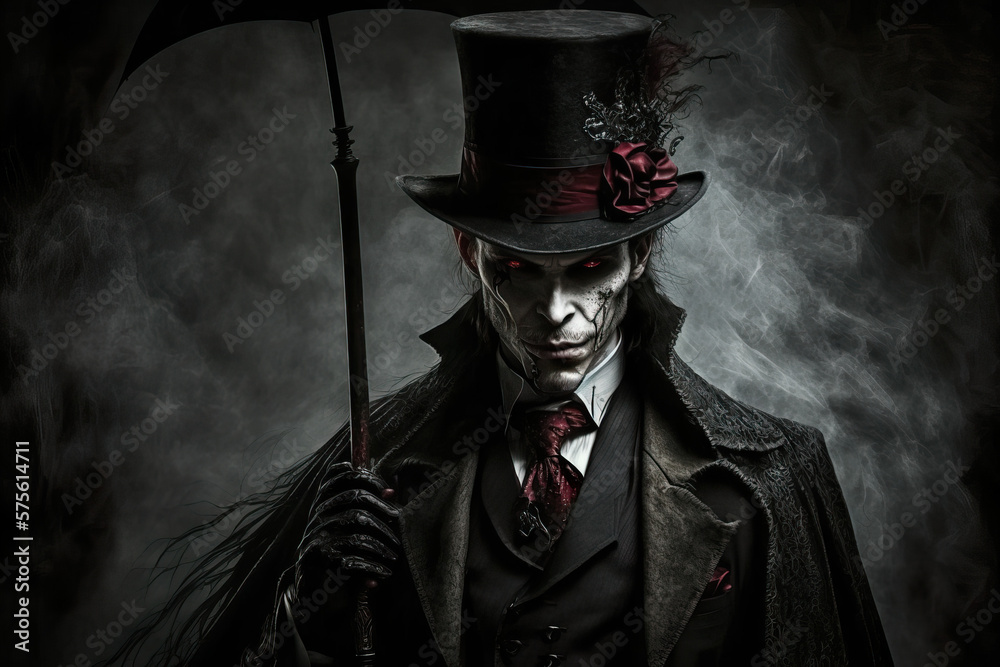 Gothic Vampire with Top Hat and Cane in Victorian Attire Generative AI ...