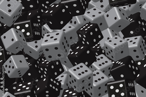 Gray Black Dice Seamless Pattern, 3D Vector Illustration