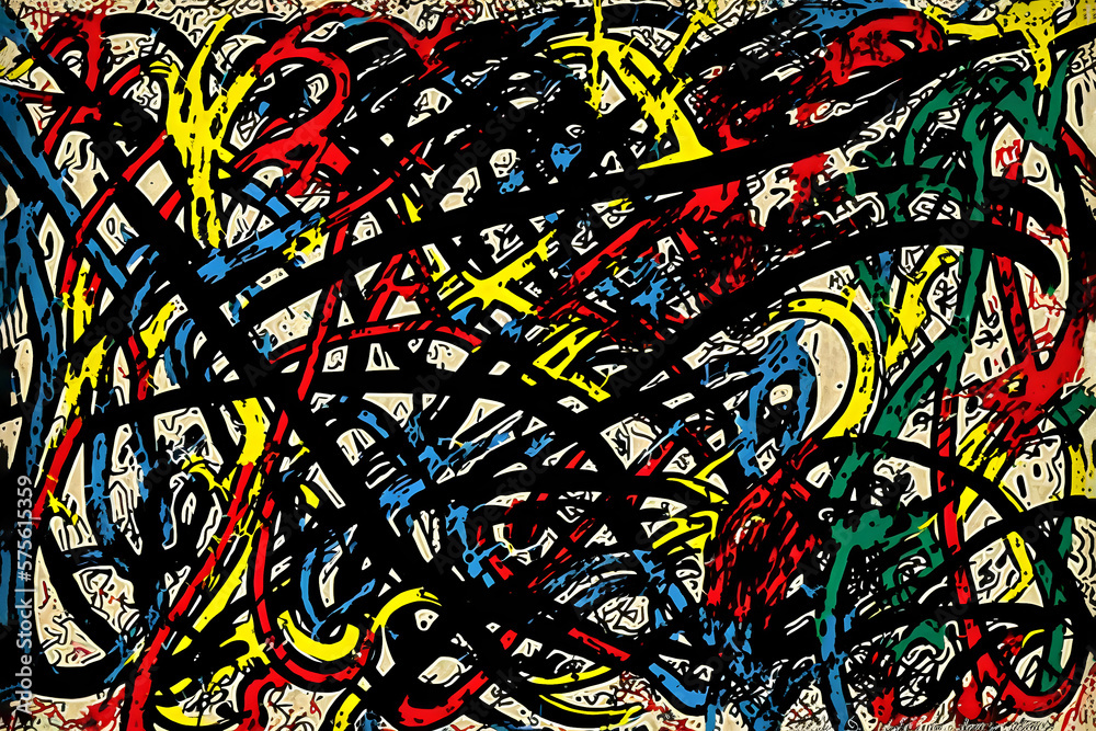 Photo & Art Print abstract 2d art of chaotic lines, neural network ...