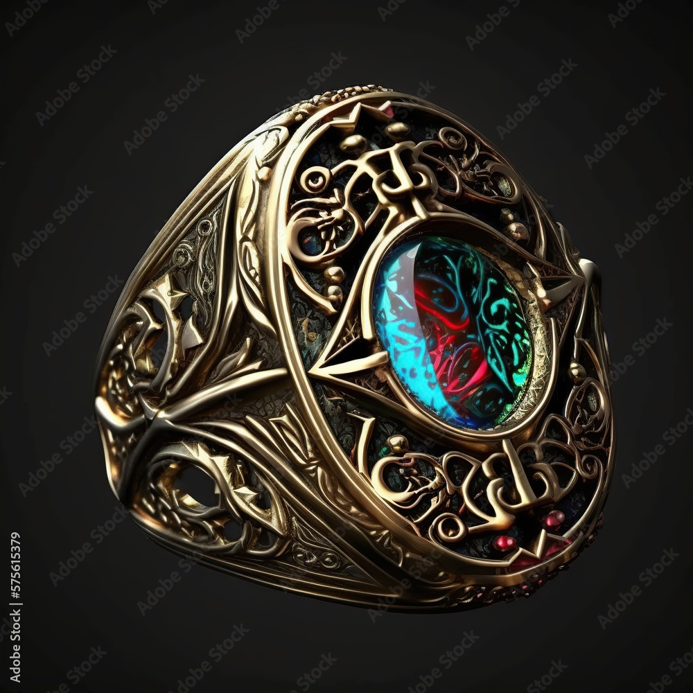 Fantasy ring, magic jewelry for witch or wizard. Ai art. Game icon Fantasy ring, magic jewelry for witch or wizard. Ai art. Game icon
